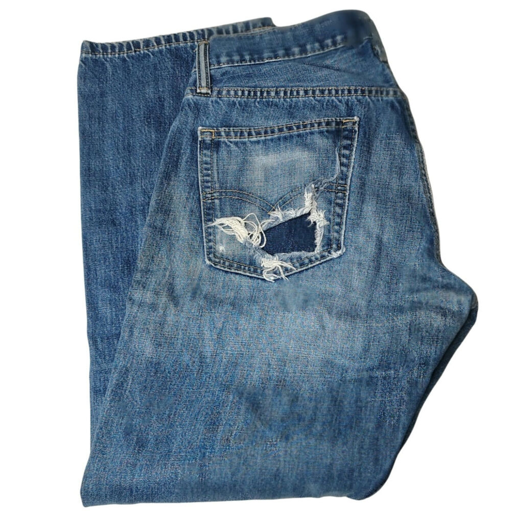 Distressed Levi's 505 Relaxed Fit Straight Leg Blue Jeans Size 31x30 Gently Used
